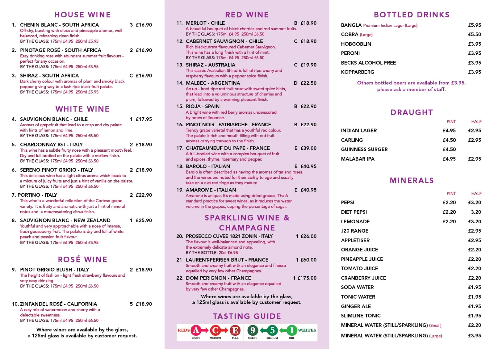 Drinks Menu