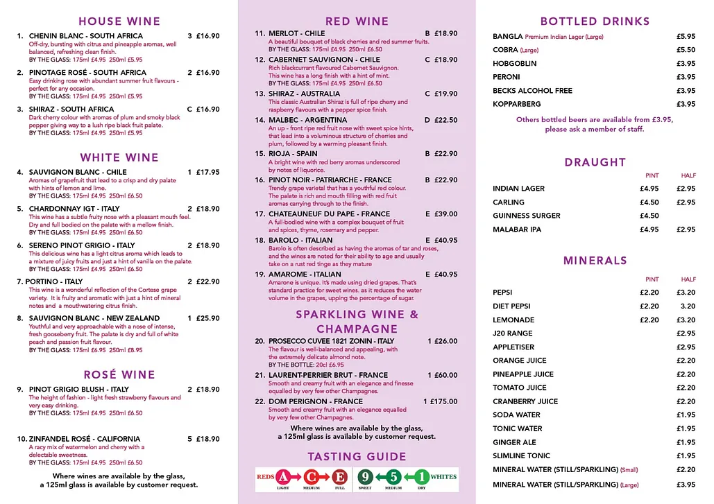 Drinks Menu