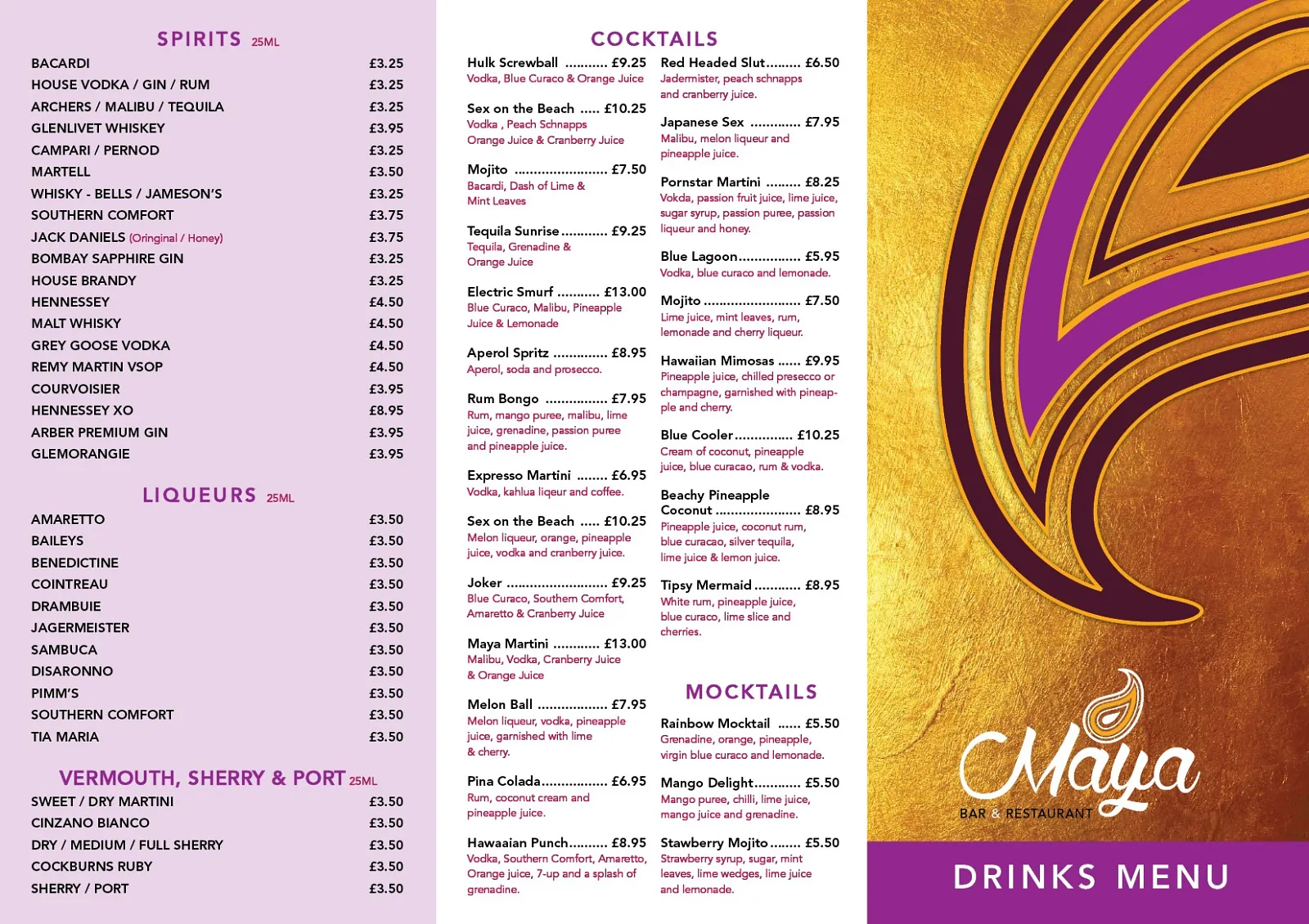 Drinks Menu